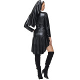 Halloween Pu Leather Punk Nun Costume 3PCS