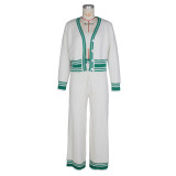 Striped Knitting Casual Three-Piece Cardigan Pants Set