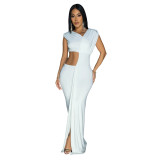 Solid Sleeveless Cut Out V Neck Maxi Dress