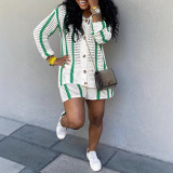 Contrast Long Sleeve Knitted Sweater Shorts 2-Piece Set