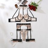 Sexy Halter Neck Leopard Applique Garter Set See-Through Mesh Sexy Lingerie Set