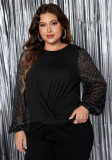 Plus Size Puff Sleeve Round Neck Long Sleeve Fashion Top