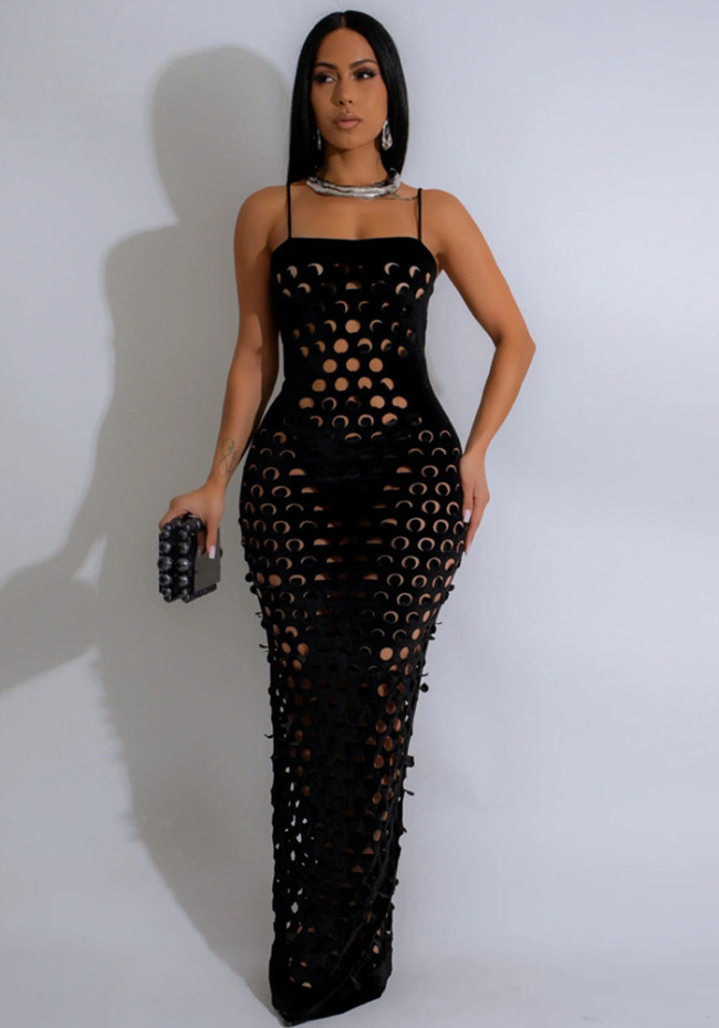 Hollow Out Straps Sexy Bodycon Maxi Dress