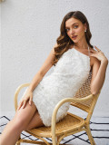 Sexy Halter Neck Backless Flower Slim White Dress