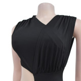 Solid Sleeveless Cut Out V Neck Maxi Dress