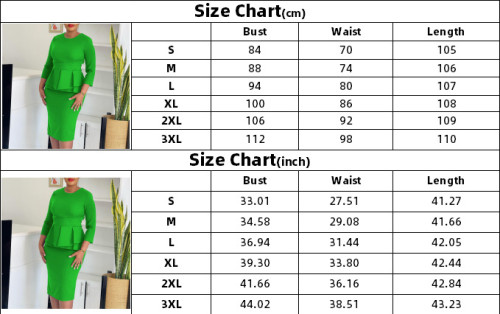 African 3/4 Sleeve Solid Bodycon Peplum dress