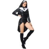 Halloween Pu Leather Punk Nun Costume 3PCS