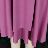 V-Neck Solid 3/4 Sleeve High Waist Belted A-Line African Dress