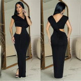 Solid Sleeveless Cut Out V Neck Maxi Dress