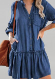 Plus Size Denim Long Sleeve Button Casual Dress
