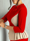 Chic 3/4 Sleeve Elegant Color Splicing OL Bodycon Dress