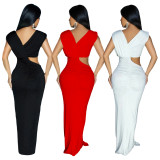 Solid Sleeveless Cut Out V Neck Maxi Dress