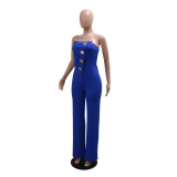 Solid Strapless Irregular Wide-Leg Jumpsuit