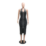Rhinestone Sexy Low Back Slit Club Dress