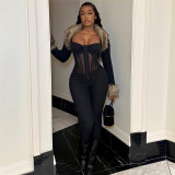 Fashion Straps Sexy See-Through Patchwork Slim Jumpsuit