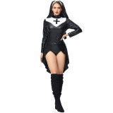 Halloween Pu Leather Punk Nun Costume 3PCS