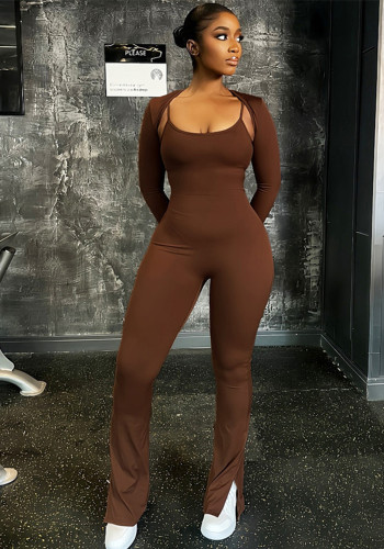 Sexy Straps Jumpsuit and Long Sleeve Shrug Top 2 Piece Set