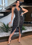 Rhinestone Sexy Low Back Slit Club Dress
