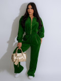 Long-sleeved Turndown Collar Zipper Short Jacket and pants 2 Piece Set