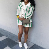 Contrast Long Sleeve Knitted Sweater Shorts 2-Piece Set