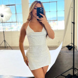 Sexy Rhinestone Strap Slit Club Dress