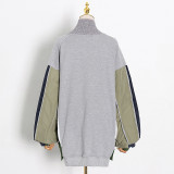 Fashion Casual Loose High Neck Contrast Patchwork Sweatshirt
