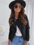Solid Zipper Button Casual Jacket