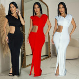 Solid Sleeveless Cut Out V Neck Maxi Dress