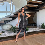 Rhinestone Sexy Low Back Slit Club Dress