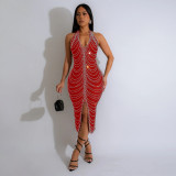 Rhinestone Sexy Low Back Slit Club Dress