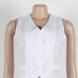 Solid Color V Neck Vest Wide Leg Pants 2 piece Set