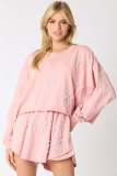 Fashion  Casual Two Piece Set Sports Pearl Butterfly Beaded Long Sleeve Top + Shorts