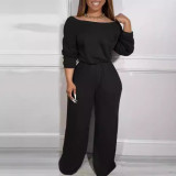 Solid Boat Neck Fashion Low Back Wide Leg Casual Jumpsuit