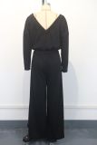 Solid Boat Neck Fashion Low Back Wide Leg Casual Jumpsuit