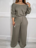 Solid Boat Neck Fashion Low Back Wide Leg Casual Jumpsuit