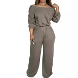 Solid Boat Neck Fashion Low Back Wide Leg Casual Jumpsuit