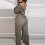 Solid Boat Neck Fashion Low Back Wide Leg Casual Jumpsuit