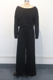 Solid Boat Neck Fashion Low Back Wide Leg Casual Jumpsuit