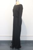 Solid Boat Neck Fashion Low Back Wide Leg Casual Jumpsuit