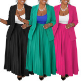 Trendy Office Lady Plus Size Blazer and Pleated Skirt 2PCS Set