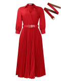 Wholesale Chic Solid Elegant V-Neck Pleated Long Dress