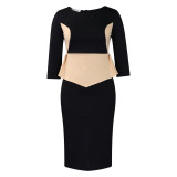 Chic 3/4 Sleeve Elegant Color Splicing OL Bodycon Dress