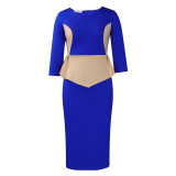 Chic 3/4 Sleeve Elegant Color Splicing OL Bodycon Dress