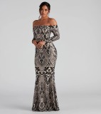 Sequin Embellished Sexy Off Shoulder Party Chic Maxi Evening Dress