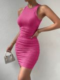 Ribbed Solid Color Round Neck Stretchy Sleeveless Bodycon Dress
