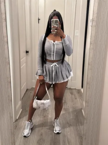 Lace Trim Front Pocket Long Sleeve Crop Top and Skirt Two Piece Set