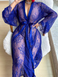 Plus Size Lace Long Sleeve Sleeping Robe Dress Sexy Lingerie