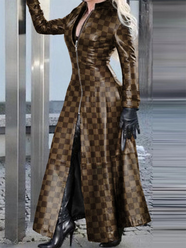 Zipper PU Leather Long Coat Dress