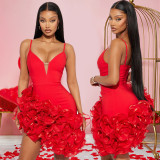 Sexy Strapless Solid Ruffles Cami Irregular Dress