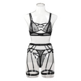 Sexy Lingerie Bra Thong Lace-Up Garter See-Through Sexy Three-Piece Set